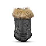 lesypet Warm Dog Jacket Winter Dog Coats Windproof Waterproof Fleece Lined Dog Leather Jackets for Small Dogs Puppy, Black Medium